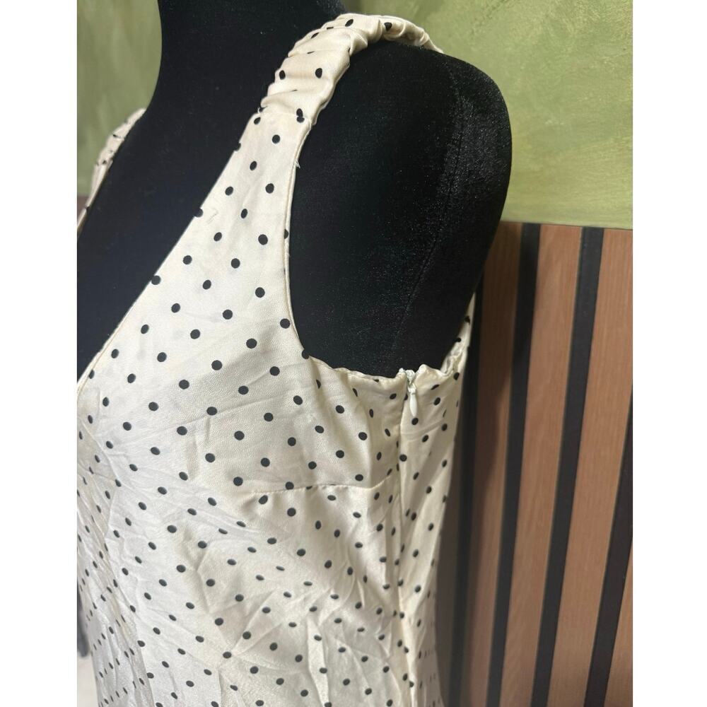 Sinsay Satin Polka Dot Maxi Dress Sleeveless V Neck Elegant Retro White Medium - Picture 7 of 15